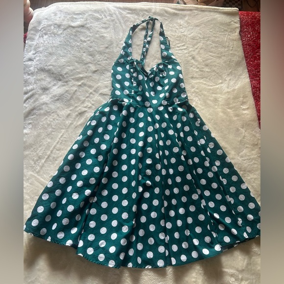 Hell Bunny Turquoise Polka Dot Midi Dress - Picture 1 of 6